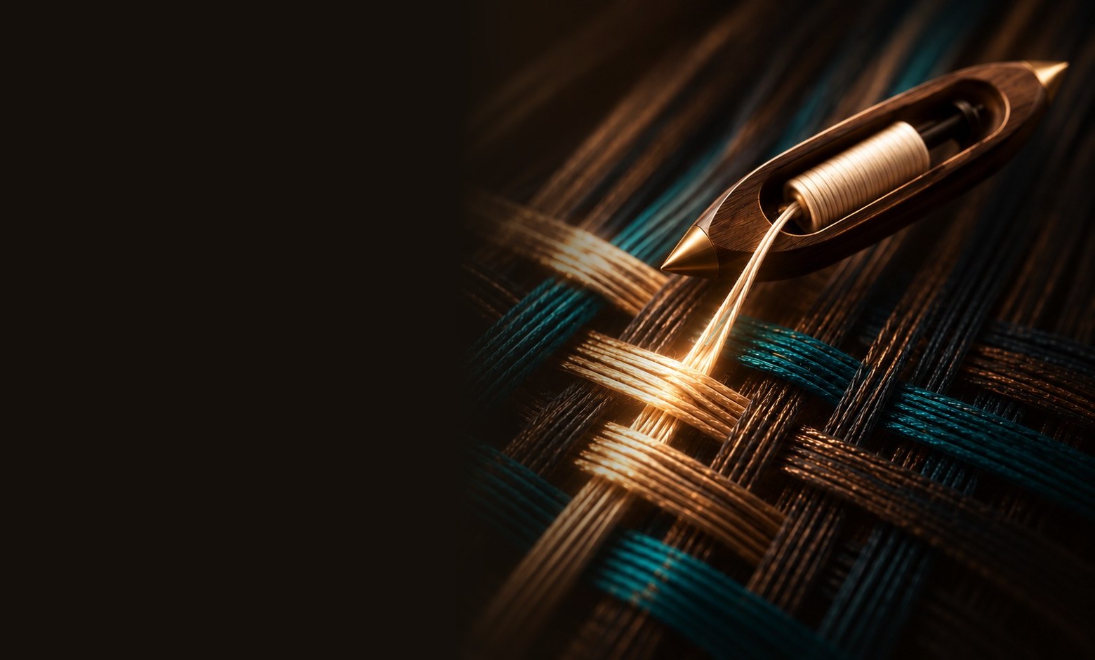 Kaitara Security — a weaver's shuttle drawing a golden thread through woven cloth